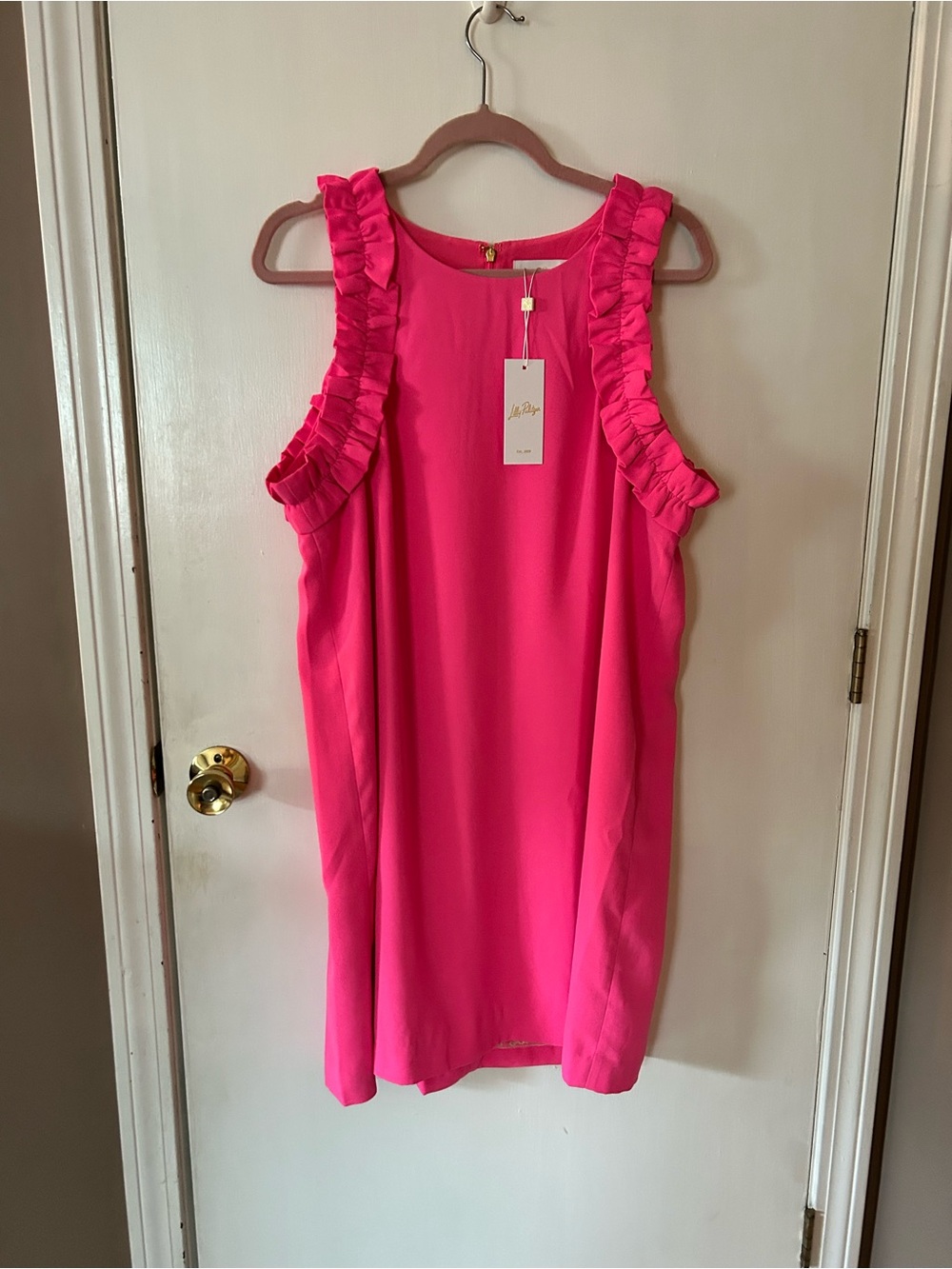 CLASSIC Lilly Pulitzer Bright Pink Ruffle Shift Dress XL